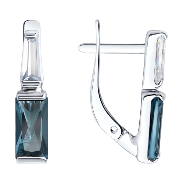 Серьги из белого золота с топазами и фианитами