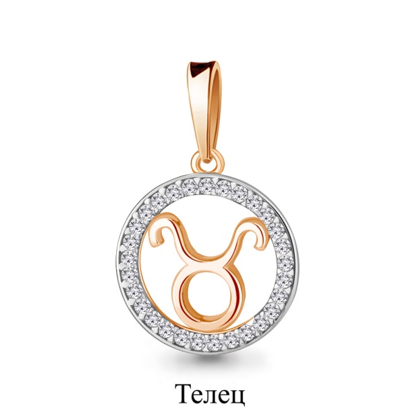 Подвеска из красного золота с фианитами «Зодиак Телец»