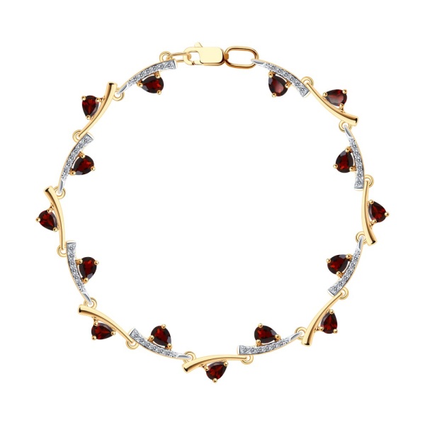 Браслет из красного золота с гранатами и фианитами