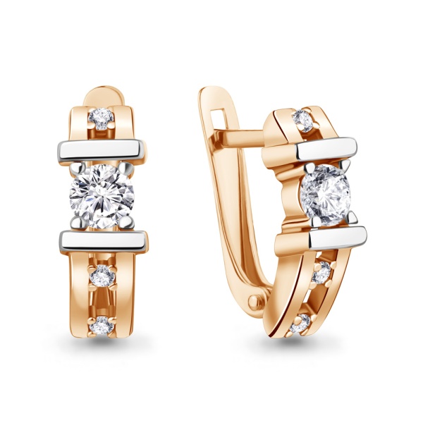 Серьги из комбинированного золота с фианитами