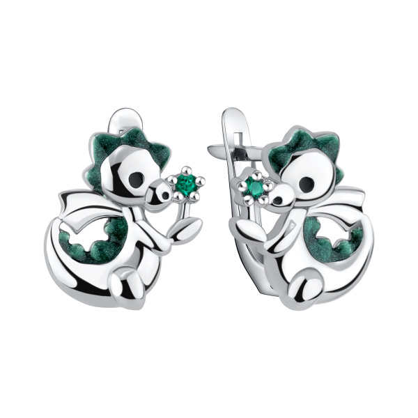 Серьги из серебра с фианитами и эмалью