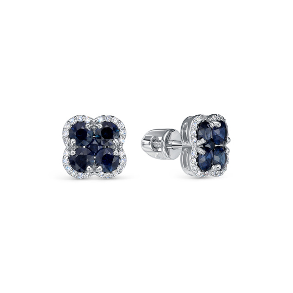 Серьги-пусеты из белого золота с сапфирами и бриллиантами