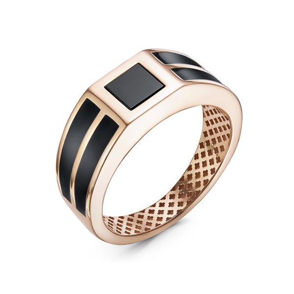 Печатка из красного золота с ониксом и эмалью