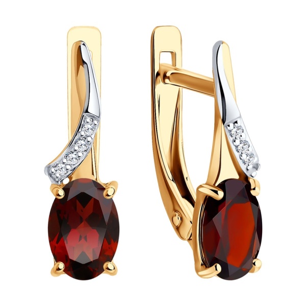 Серьги из красного золота с гранатами и фианитами