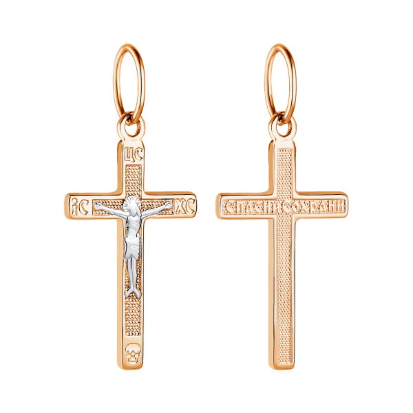 Крестик православный из комбинированного золота