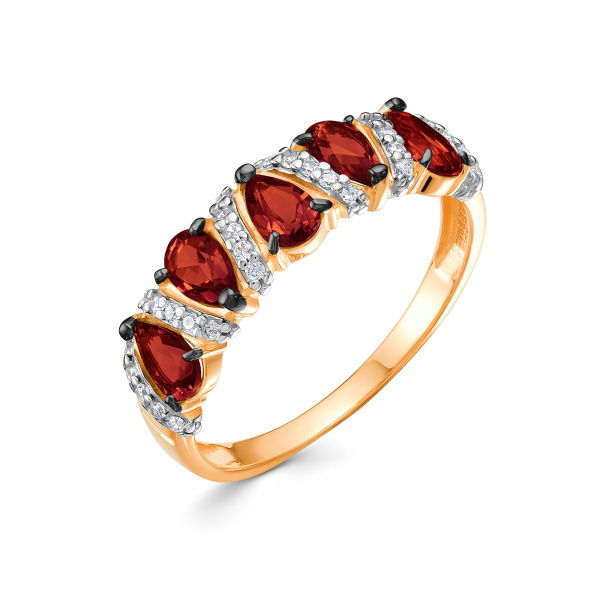 Кольцо из красного золота с гранатом и фианитами