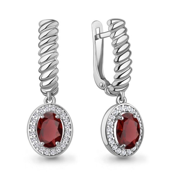 Серьги из серебра с гранатом и фианитами