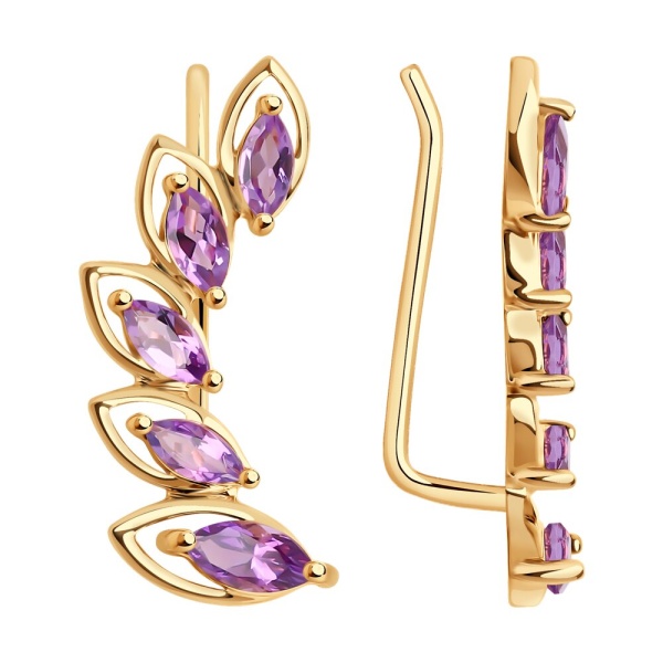 Серьги из красного золота с аметистами