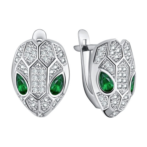 Серьги из серебра с фианитами «Змеи»