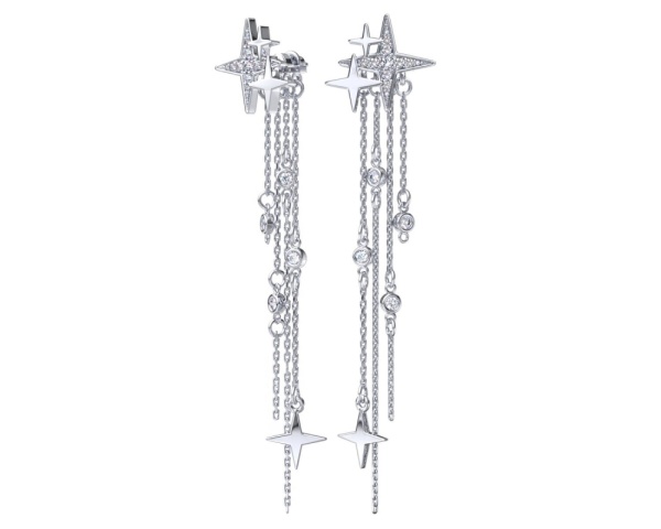 Серьги-цепочки из серебра с фианитами