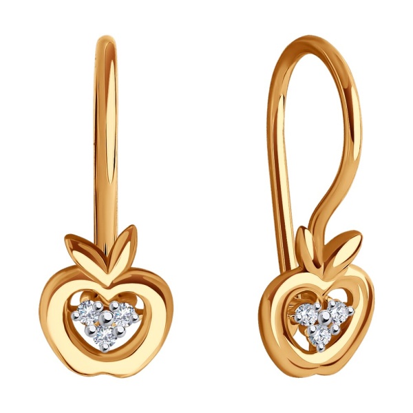 Серьги из красного золота с фианитами