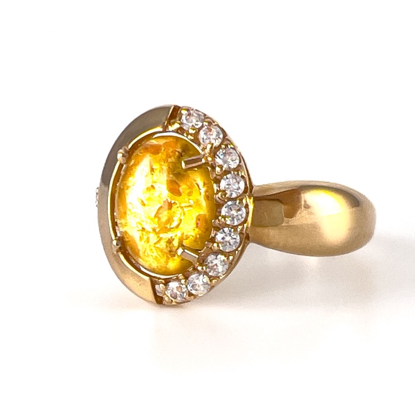 Кольцо из золота с цитрином и фианитами