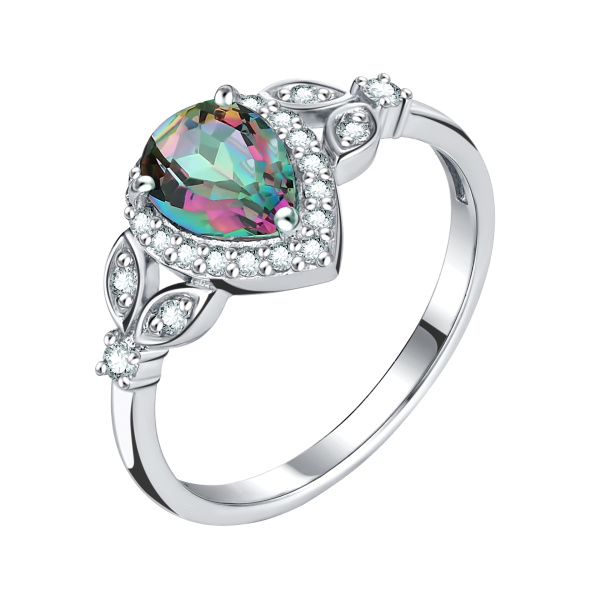 Кольцо из серебра с фианитами и кварцем