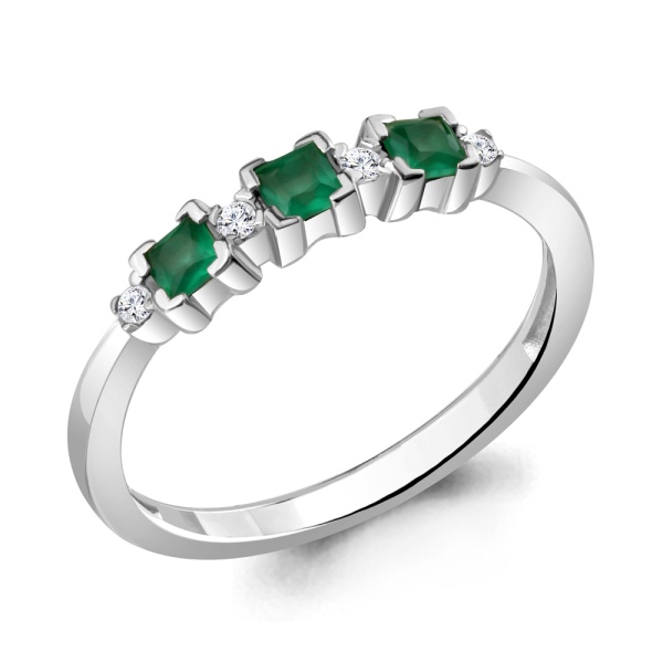 Кольцо из серебра с агатом и фианитами