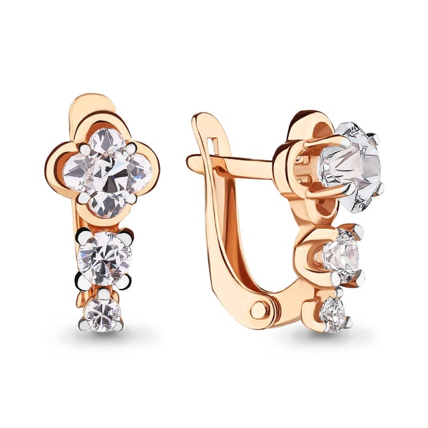 Серьги из красного золота 585 пробы с фианитами