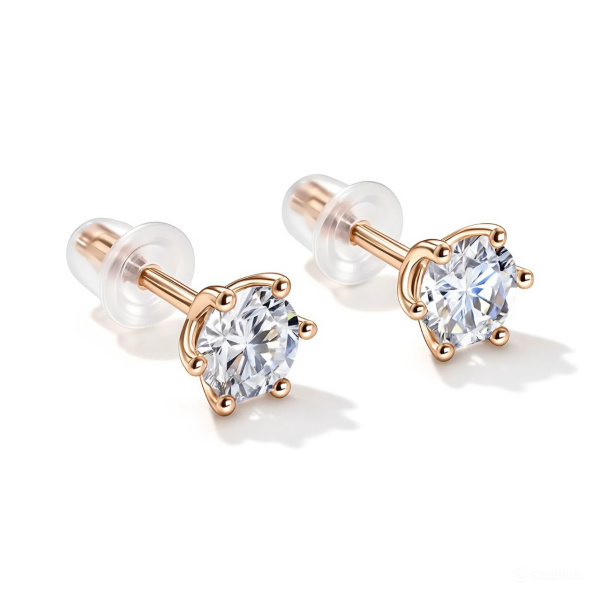 Серьги пусеты из красного золота с фианитами