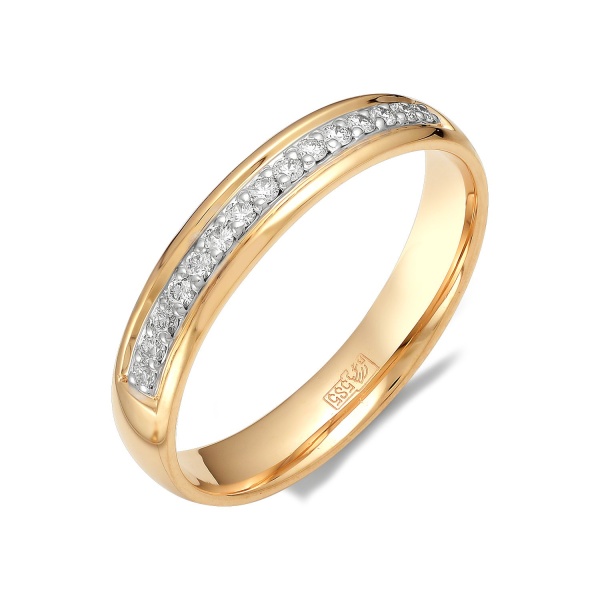 Обручальное кольцо из красного золота с дорожкой из бриллиантов