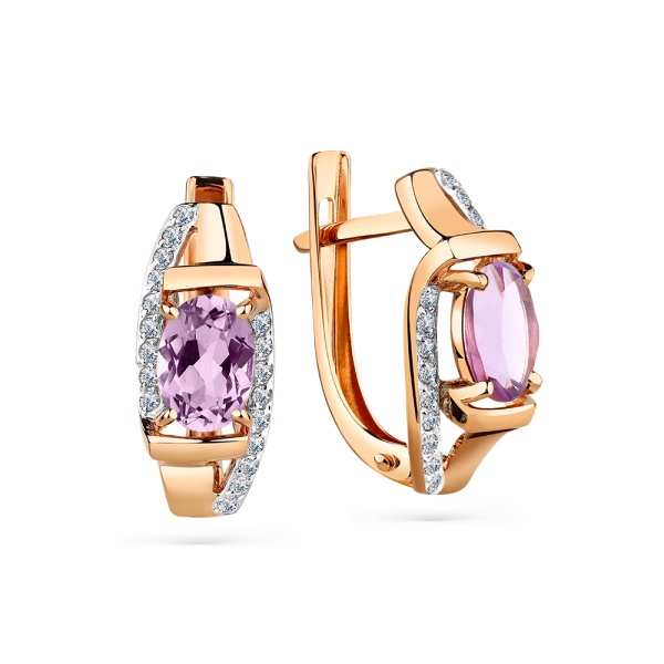 Серьги из красного золота с аметистами и фианитами