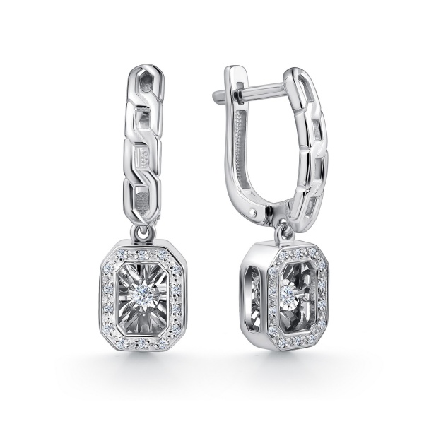 Серьги из белого золота с танцующим бриллиантом