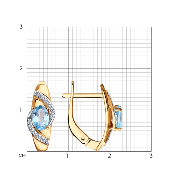Серьги из красного золота с топазами и фианитами