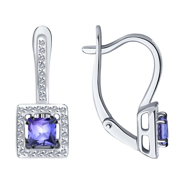 Серьги из белого золота с бриллиантами и танзанитами