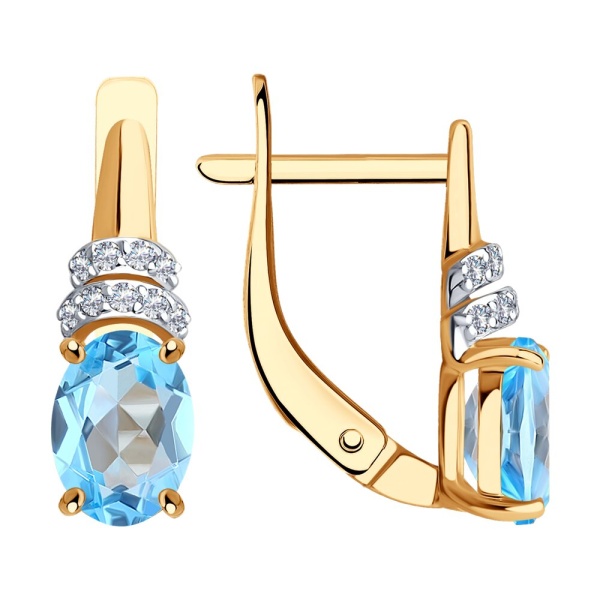 Серьги из красного золота с топазами и фианитами