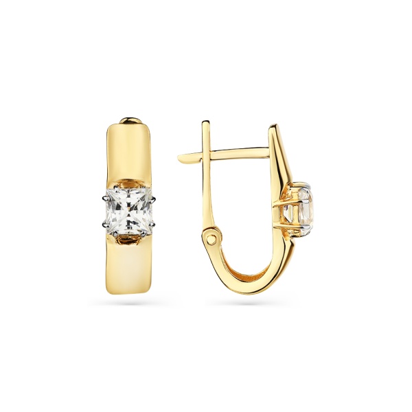 Серьги из желтого золота с фианитами