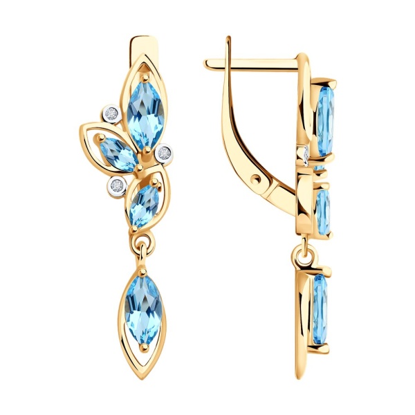 Серьги из красного золота с топазами и фианитами