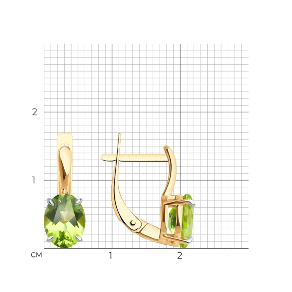 Серьги из красного золота с хризолитами