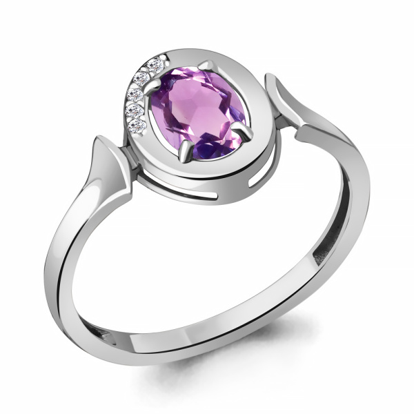Кольцо из серебра с аметистом и фианитами