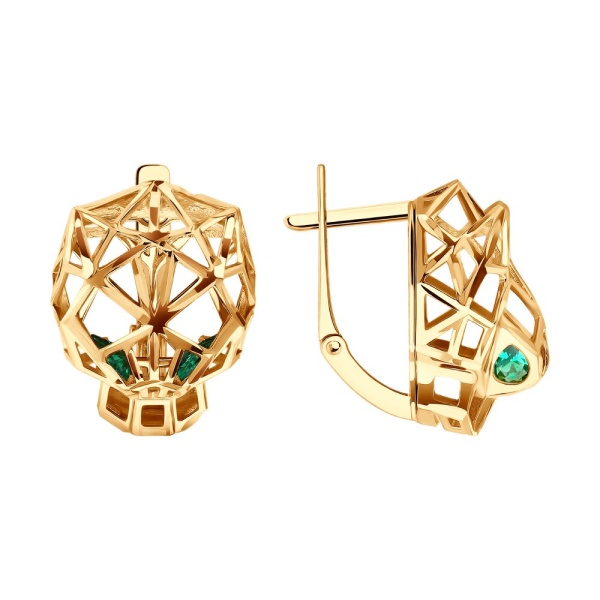 Серьги из красного золота с фианитами и эмалью