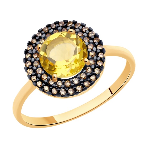 Кольцо из красного золота с цитрином и фианитами