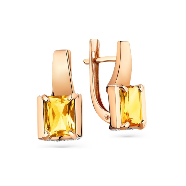Серьги из красного золота с цитринами и фианитами
