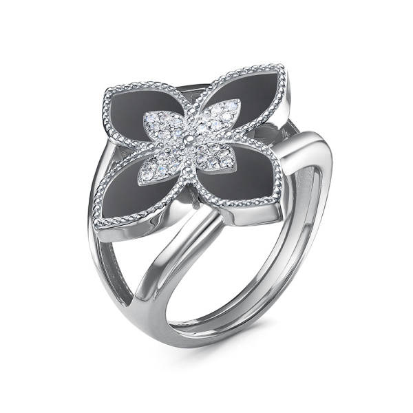 Кольцо из серебра с ониксом и фианитами