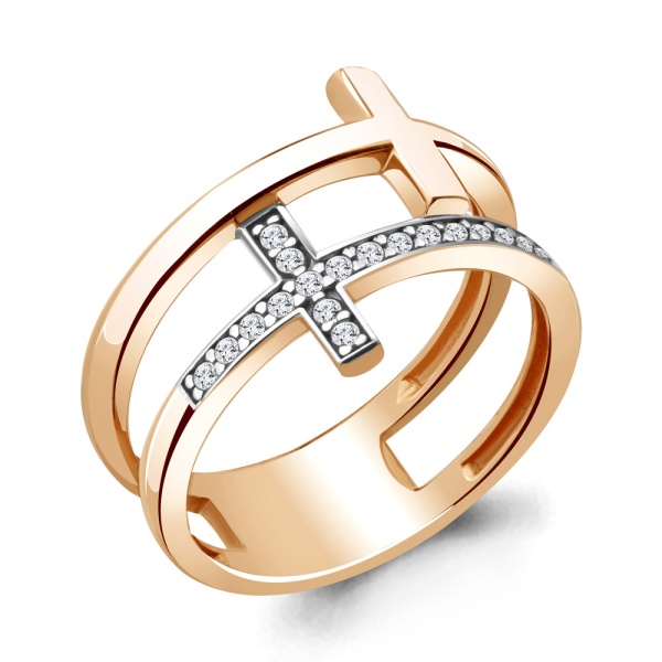 Кольцо из красного золота с фианитами