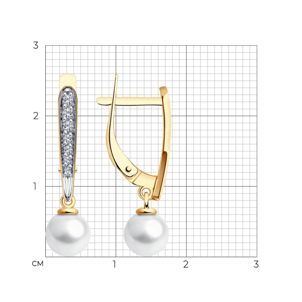 Серьги из красного золота с жемчугом и фианитами