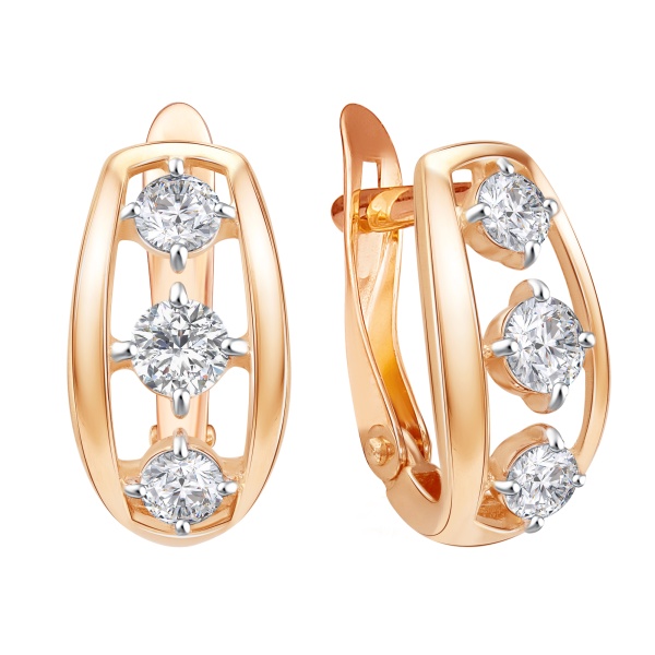 Серьги из красного золота с фианитами