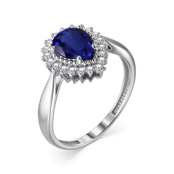 Кольцо из серебра с сапфиром и фианитами