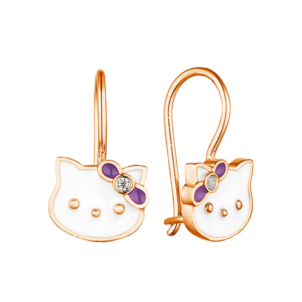 Серьги из позолоченного серебра с фианитами и эмалью