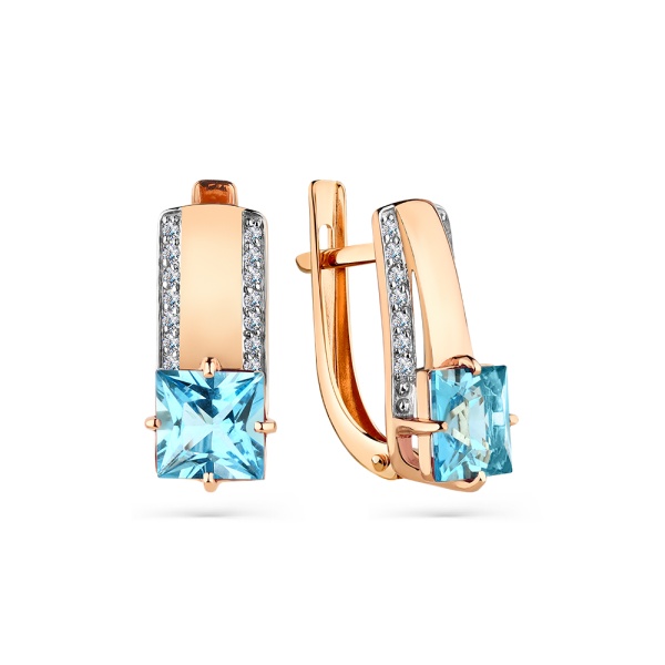 Серьги из красного золота с топазами и фианитами