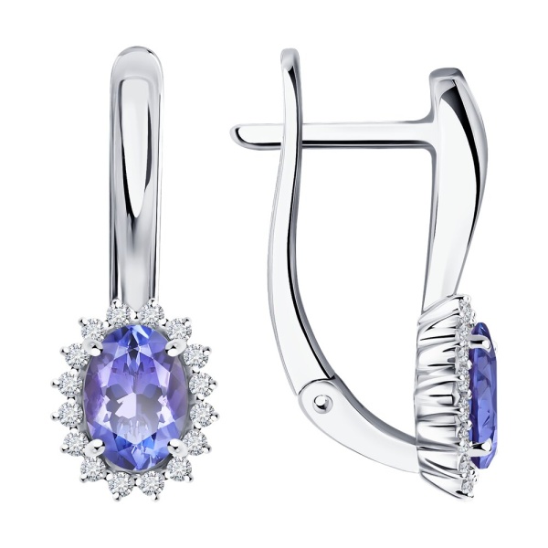Серьги из белого золота с бриллиантами и танзанитами