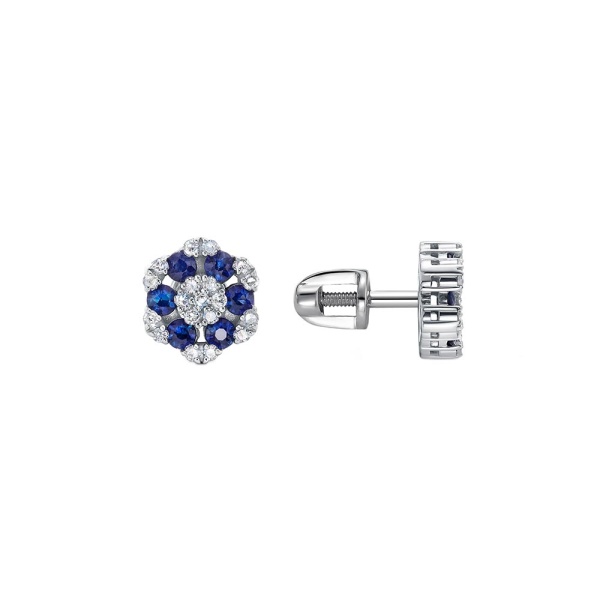 Серьги пусеты из белого золота с сапфирами и бриллиантами