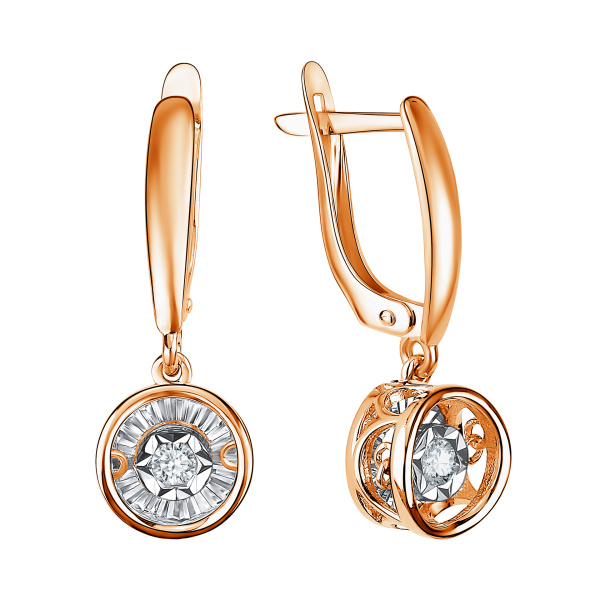 Серьги из красного золота с танцующим бриллиантом