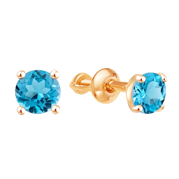 Серьги-пусеты из красного золота с фианитами