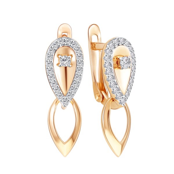 Серьги из красного золота с фианитами