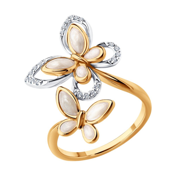 Кольцо из красного золота с бриллиантами и эмалью