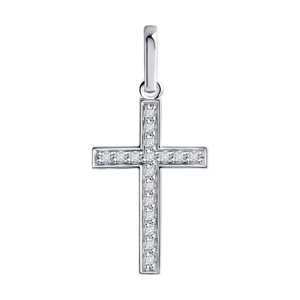 Декоративный крестик из белого золота с бриллиантами