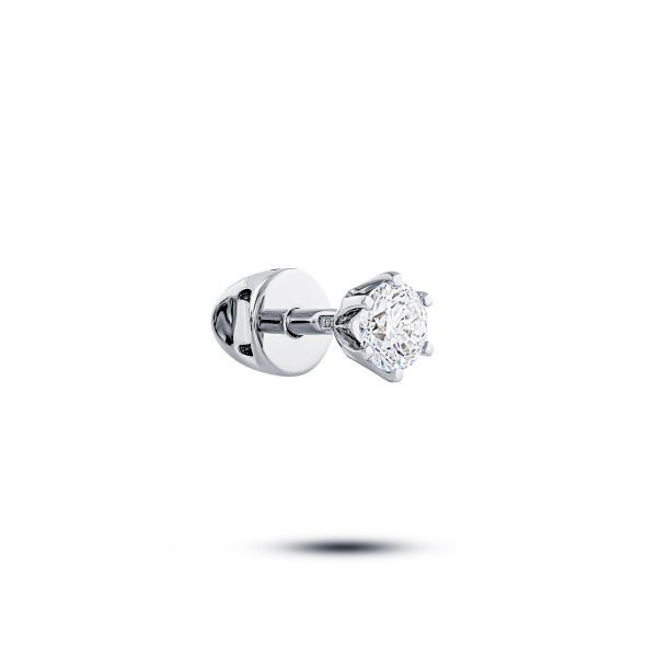 Одиночная серьга пусет из белого золота с бриллиантом