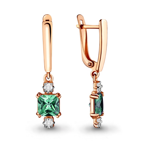 Серьги из красного золота с шпинелью и фианитами