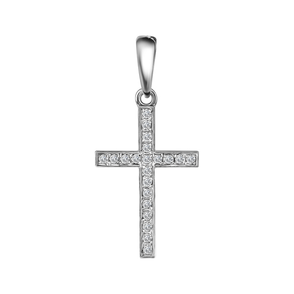 Декоративный крестик из белого золота с бриллиантами